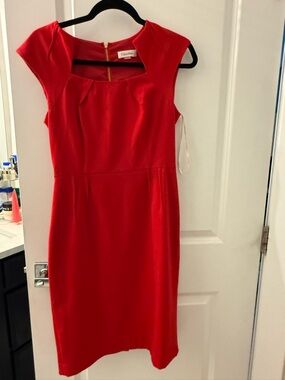 Calvin Klein Bright Red Cap-Sleeve Midi Sheath Dress